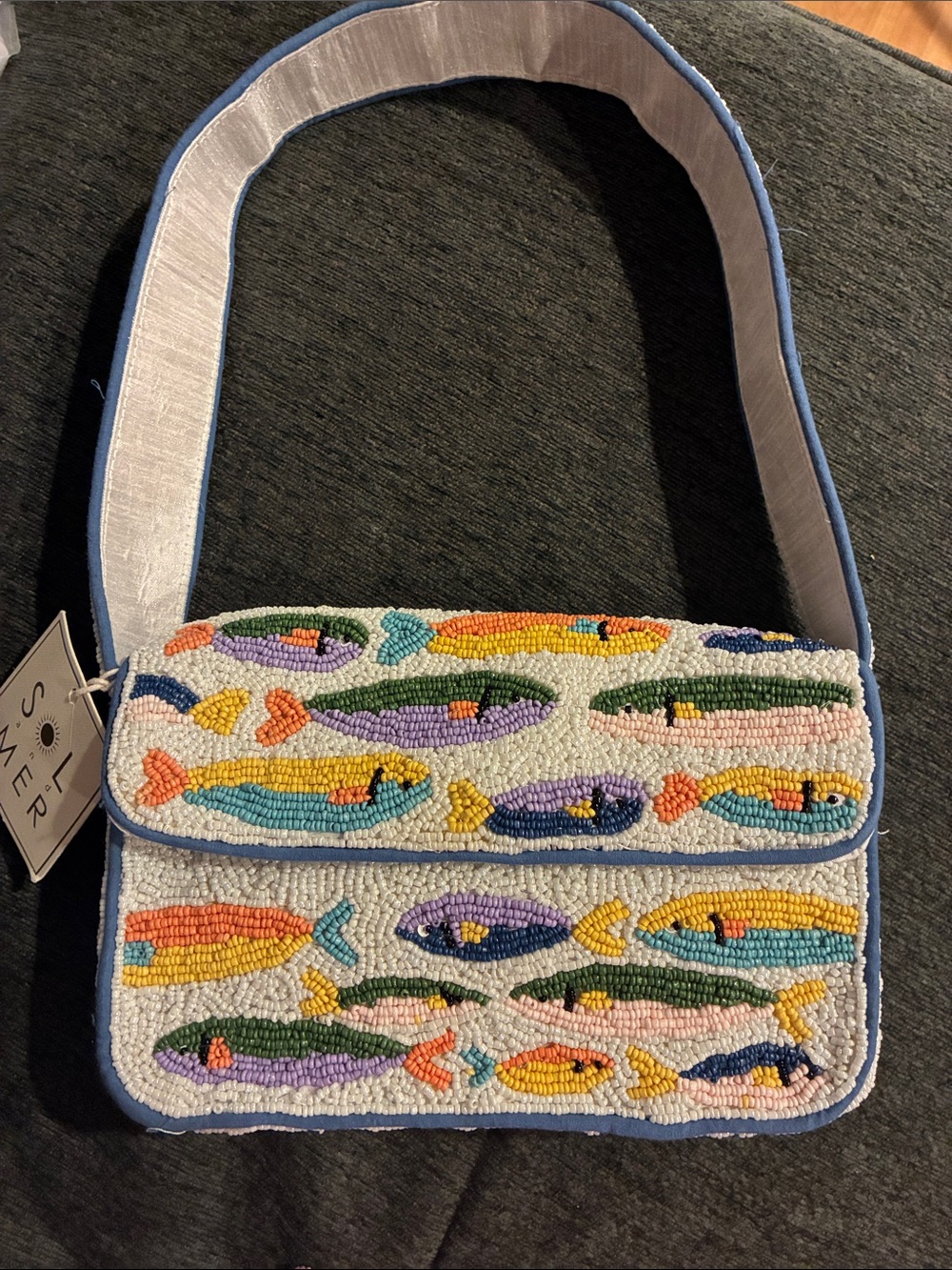 Beaded Sardine Pattern Shoulder Bag — Multicolor